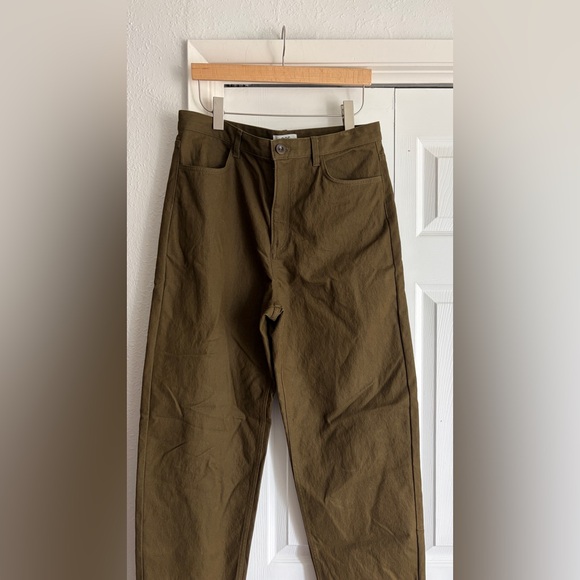 COS | Tapered Leg High Rise Chino Pants Trousers Textured Green Size 12 - Picture 3 of 9